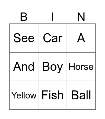 Edmark Sight Word Bingo Card