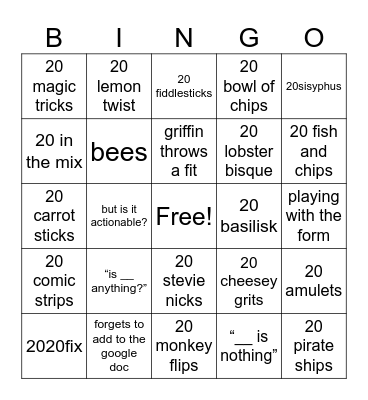 The Naming Of 2026 Bingo Card