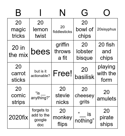 The Naming Of 2026 Bingo Card