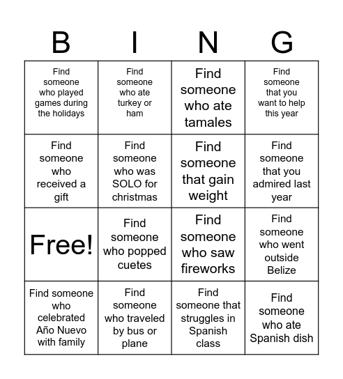 Bienvenido 2026 Bingo Card