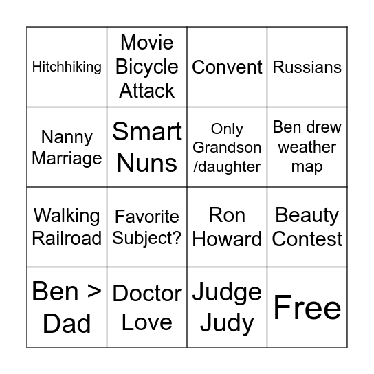 Grandma Bingo Card