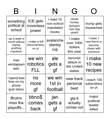 2026 bingo Card