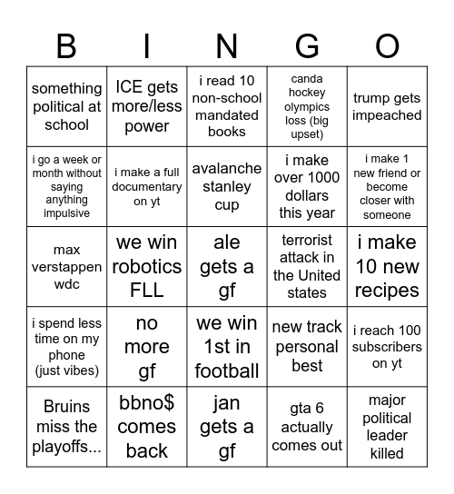 2026 bingo Card