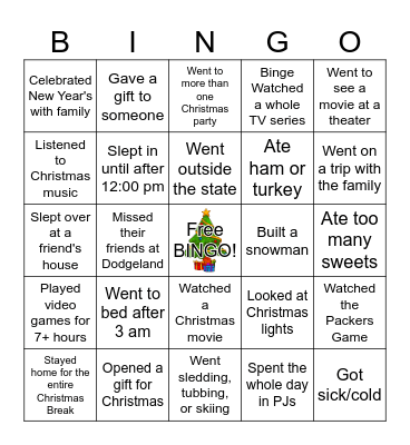Winter Break Bingo! Bingo Card