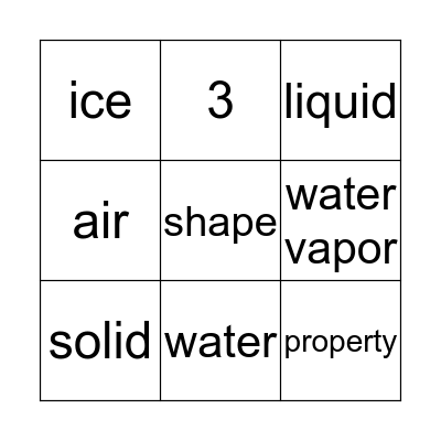 States of Matter BINGO Card