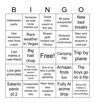 Liya’s 2026 Predictions Bingo Card