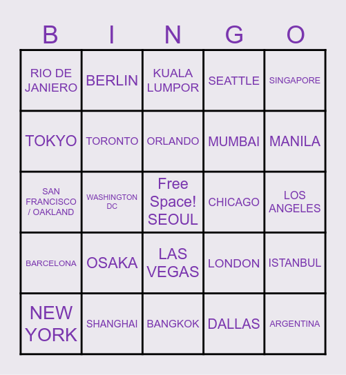 2026 BTS WORLD TOUR POTENTIAL CITIES Bingo Card