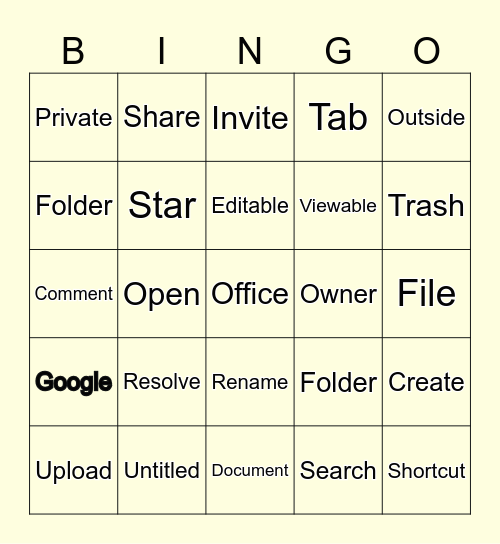 Google Docs Bingo Card