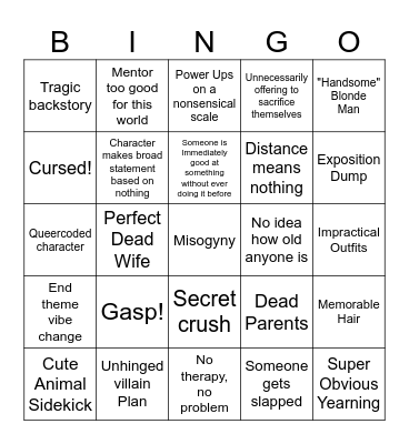 Anime Bingo Card