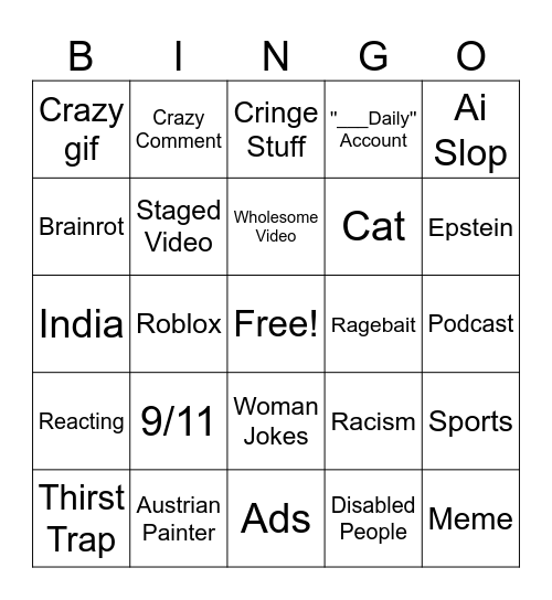 Instagram Reels Bingo Card