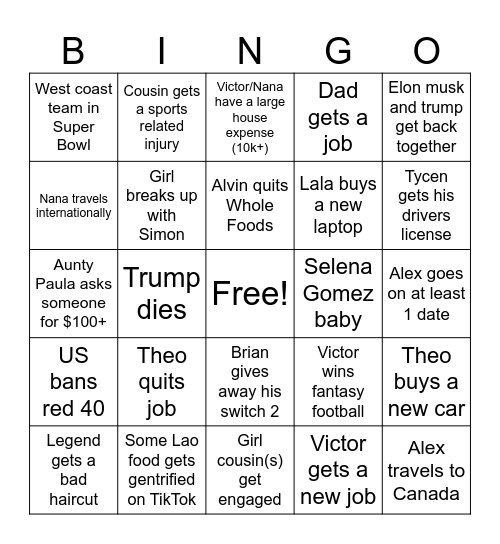 2026 Bingo Card