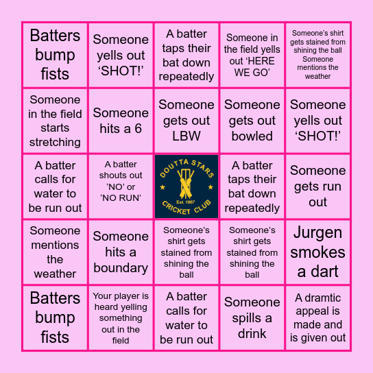 Doutta Stars CC Ladies Day BINGO Card