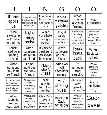 E33 Bingo Card