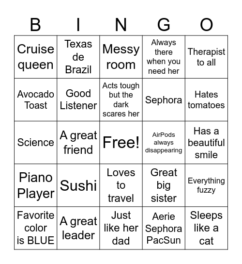 All About the Birthday Girl Bingo Card