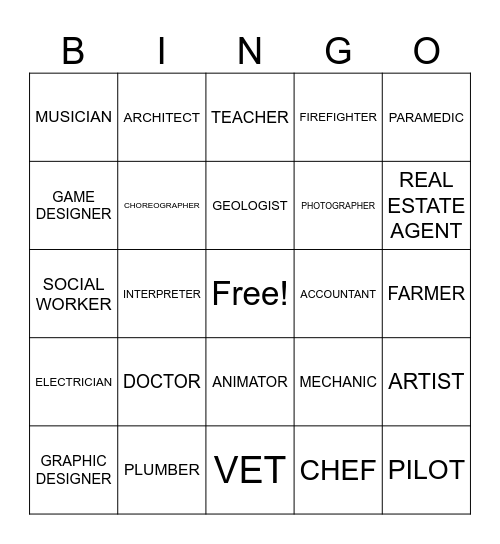 WHAT IS MY CAREER? Bingo Card