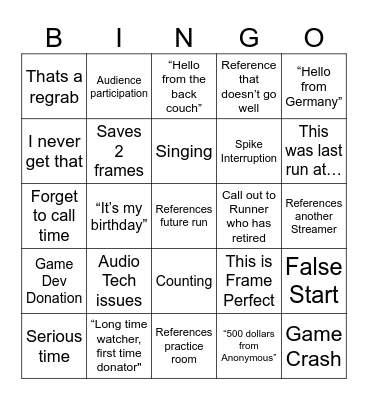 AGDQ Stream per Block Bingo Card
