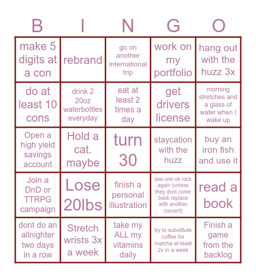 Lanie 2026 Bingo Card