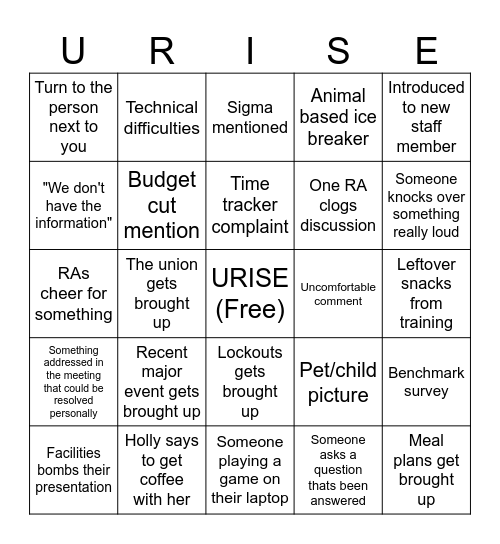 Winter Inservice Bingo Card