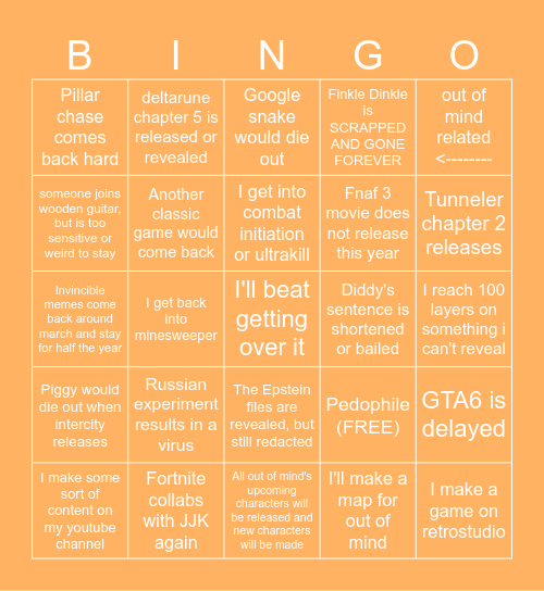 2026 Predictions Bingo Card