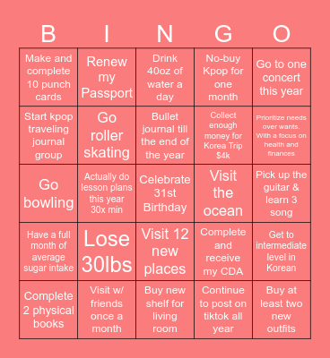 Racheal's 2026 BINGO card Bingo Card