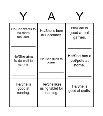 KNOW MY CLASSMATES Bingo Card