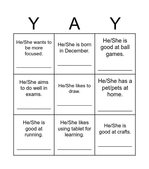 KNOW MY CLASSMATES Bingo Card