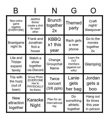 Family 2026 Bingo Card