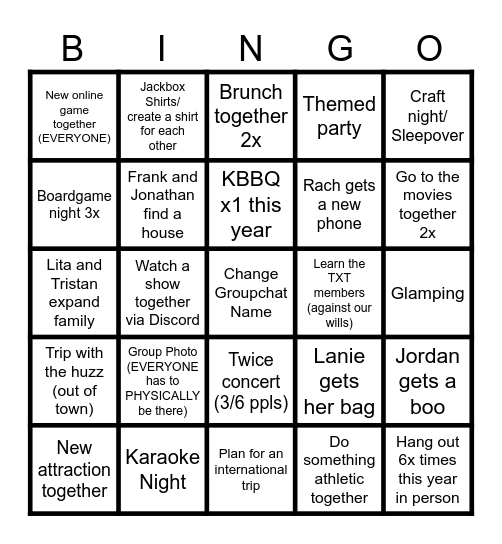 Family 2026 Bingo Card