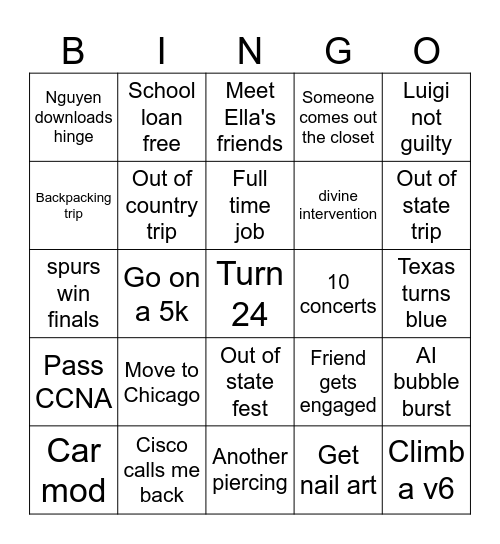 2026 Bingo Card