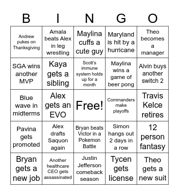Victor 2026 Bingo Card
