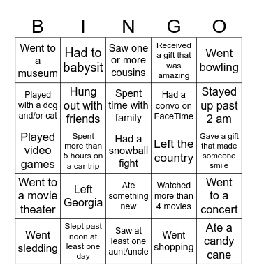 Over winter break...Find someone who.... Bingo Card
