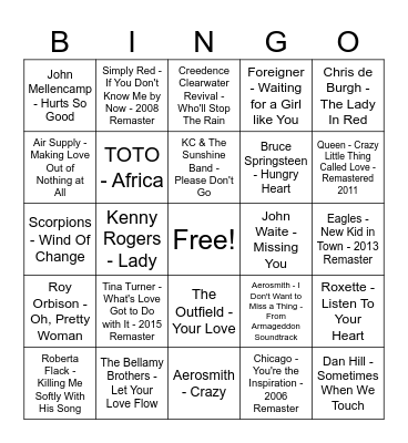 SOFT ROCK Bingo Card