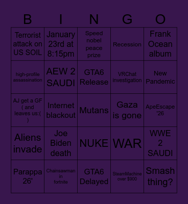 2026 prediction Bingo Card