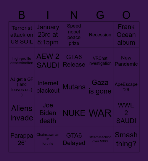 2026 prediction Bingo Card