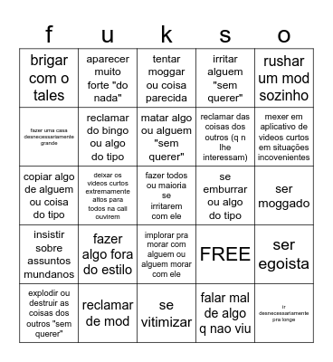 fuckson Bingo Card