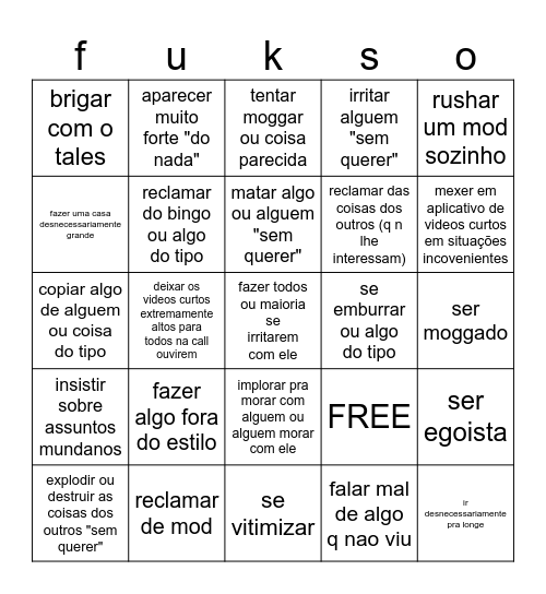 fuckson Bingo Card