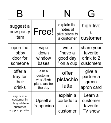 Green Apron Service Bingo Card