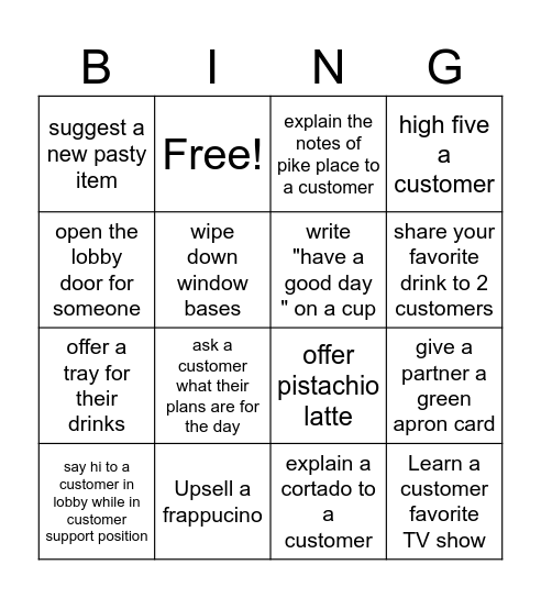 Green Apron Service Bingo Card