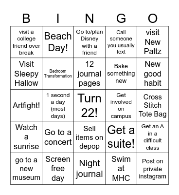 Goals Bingo Card