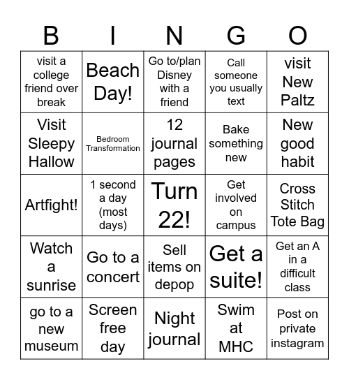 Goals Bingo Card