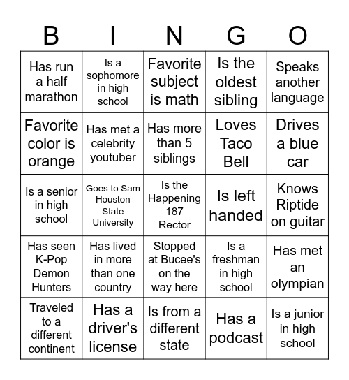 Happening 187 Bingo Card