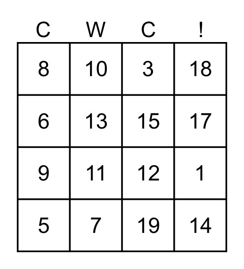 Writing Prompt Bingo Card