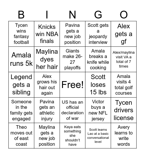 Scott Bingo Card