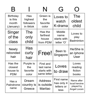 Get to Know Section TM22A Bingo Card