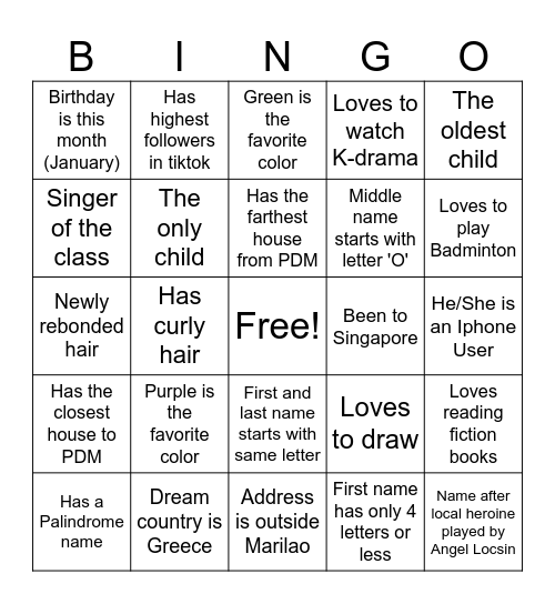 Get to Know Section TM22A Bingo Card