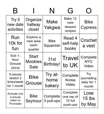 Minjie 2026 Bingo Card