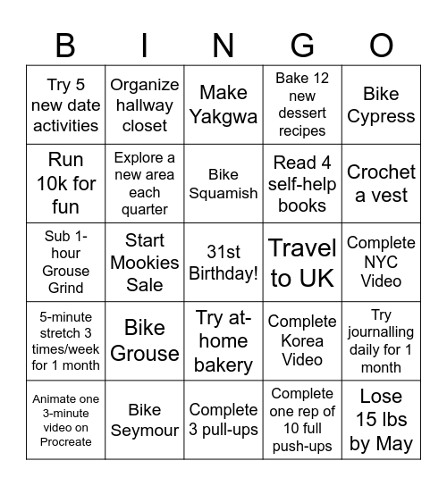 Minjie 2026 Bingo Card