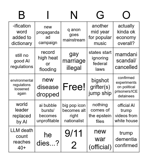 2026 US politics bingo Card