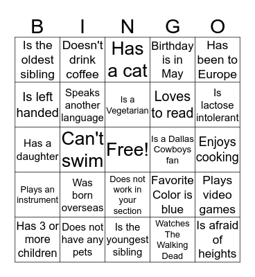 PEOPLE BINGO Card