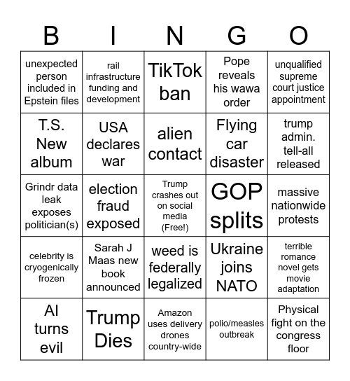 2026 Bingo Card Bingo Card
